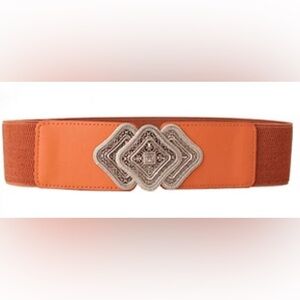 Brown Elastic Leather Gold Buckle Fashion Belt